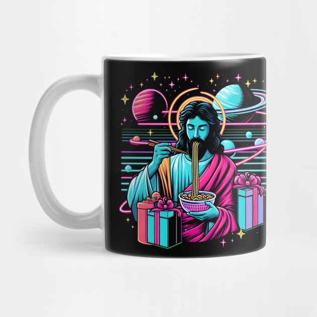 RAMEN JESUS PLANETS UNIVERSE RETRO 80'S NEON VIBE by athirdcreatives